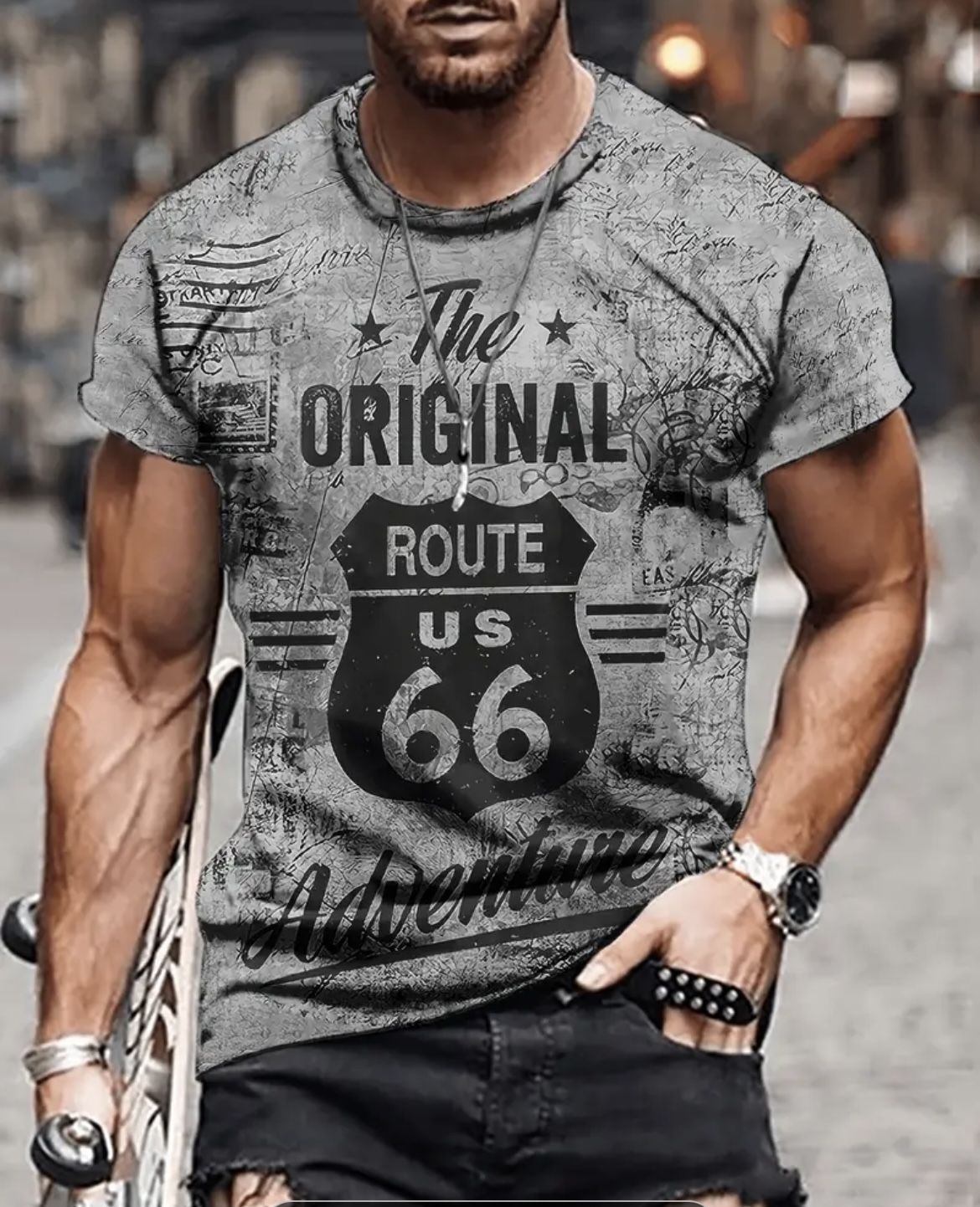 Brand New Men's Route Us 66Print T-shirt,Casual Short Sleeve Crew Neck Tee
