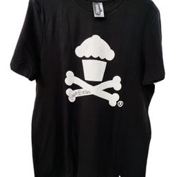 Johnny Cupcakes Crossbones Black White Tee Shirt Mens Large Autographed Signed