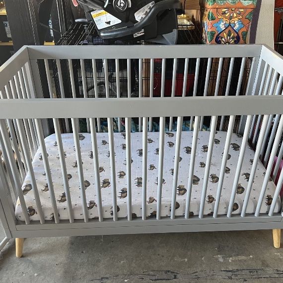 Baby Crib With Mattress Modern Nursery Grey Gender Neutral Gray Boy Girl Furntiture