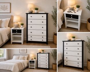 Make An Offer—>Stanley Furniture Dresser + Nightstand Set (1994) – Black & White – Solid Wood