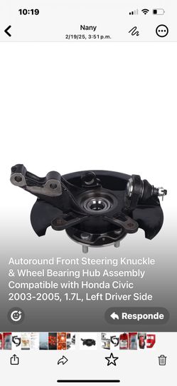 Autoround Front Steering Knuckle & Wheel Bearing Hub Assembly Compatible with Honda Civic 2003-2005, 1.7L, Left Driver Side