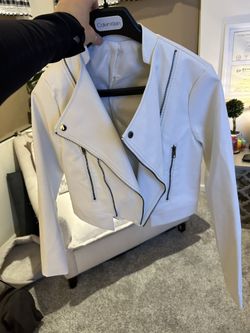 Women’s White Faux Leather Jacket - M