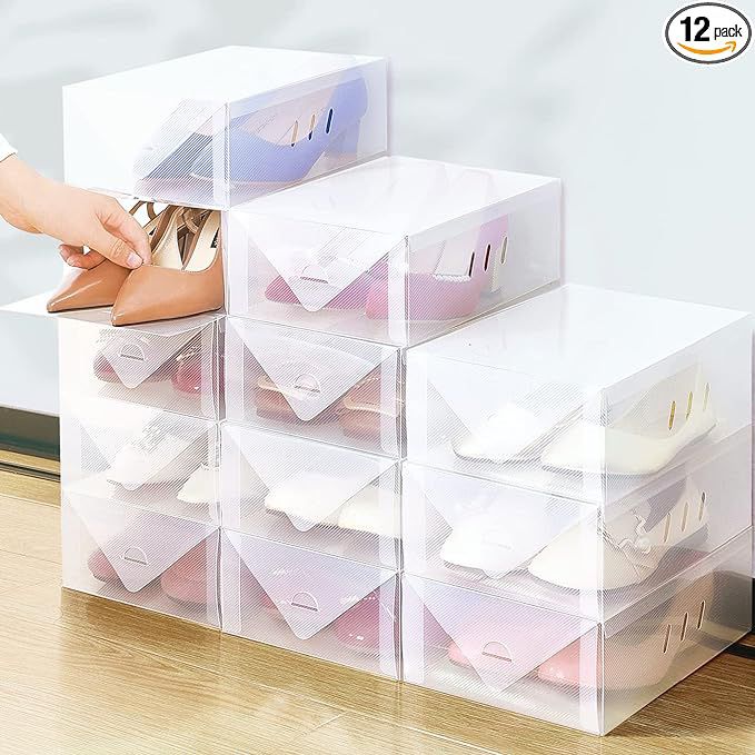 8pack Women's Shoe Box Clear Plastic Stackable - Shoes Organizer for Closet Storage Boxes Containers Bins Case cajas para zapatos