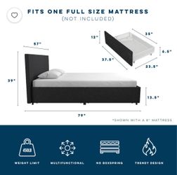 Full Novogratz Kelly Upholstered Bed with Storage