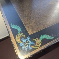 🌸 Vintage Hand-Painted Desk & Chair Set – Black with Gold & Teal Accents 🪶