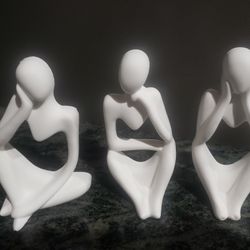3Pcs White Thinker Statue Abstract Art Sculpture, Resin  ( Ceramic) Collectible Figurines


