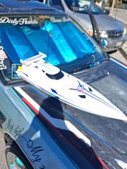 RC Racing Boat White Blue Stripe