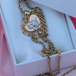 Vintage 14K TRI GOLD Designer MA's  PENDANT ROPE LINK NECKLACE