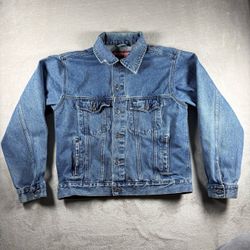 Vintage Wrangler Hero Men’s L Blue Denim Trucker Buttons Jean Jacket Western Y2K