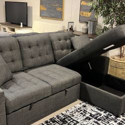 ♥️Mccafferty Exposed Wood Feet With Espresso 2-Piece Sectional Pull-Out Bed And Right Chaise Hidden Storage
Homelegance