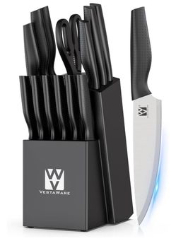 NEW Vestaware 14-Piece Kitchen Knife Set with Block – Black
