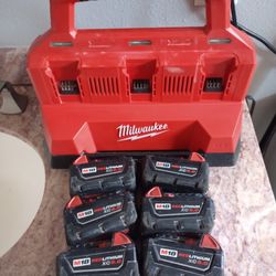 Milwaukee M18 Rapidcharger Charger with 6 5.0 Batteries