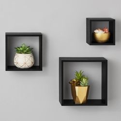 Square Floating Wall Shelves, Set of 3