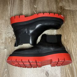 Bottega Veneta Tire Ankle Chelsea Boot Black Red- Size 41
