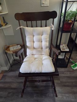 Wood Rocking Chair plus Cushion Set with Ties, Beige