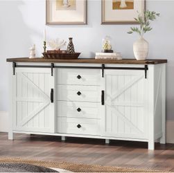 Like New 60” Farmhouse Sideboard w/ Sliding Barn Doors