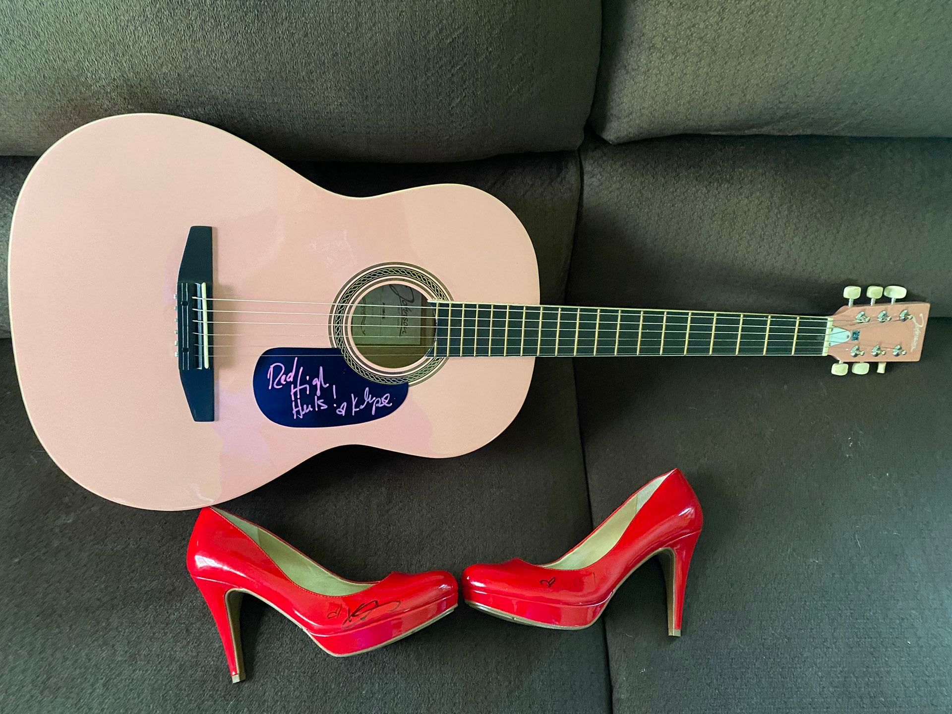 Kellie Pickler Autographed Red High Heels and Pink Guitar