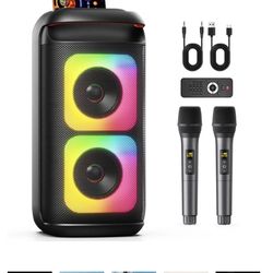 JYX Karaoke Machine, Portable Bluetooth Speaker with 2 Wireless Microphones, Party Speaker with Dj Lights, Remote, T37-T