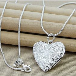 .925 Solid Sterling Silver Necklace with Heart Locket pendant