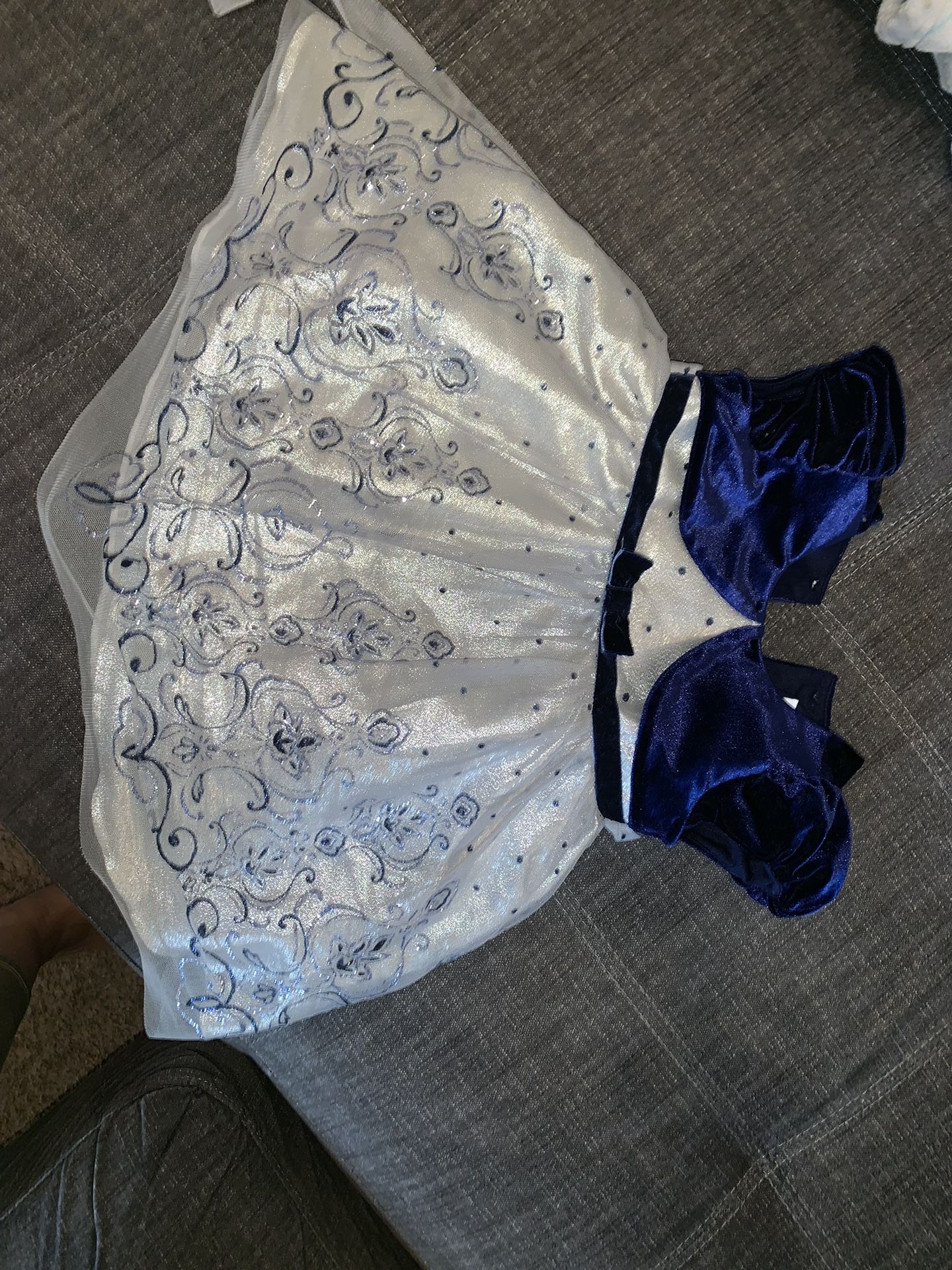 Blue and silver flower girl toddle dress navy velvet size 18 month