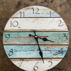 Wall clock-white wash, blue, green, teal - works perfect