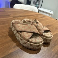 Brown Cross Strap Angelina Gucci Slides Size 7