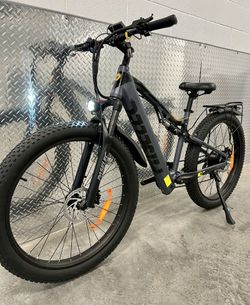 Electric Endurance Mountain E-Bike, 27.5x3.0 All Terrain Tire, 28mph, Thumb Throttle + Pedal assist  + Rear Rack 