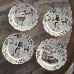 2 Sets of Ceramic Christmas Dinner Plates - Holiday - Snow Scenes - Winter 