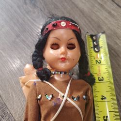 Vintage Native American Doll With Twin Babies In Papoose 