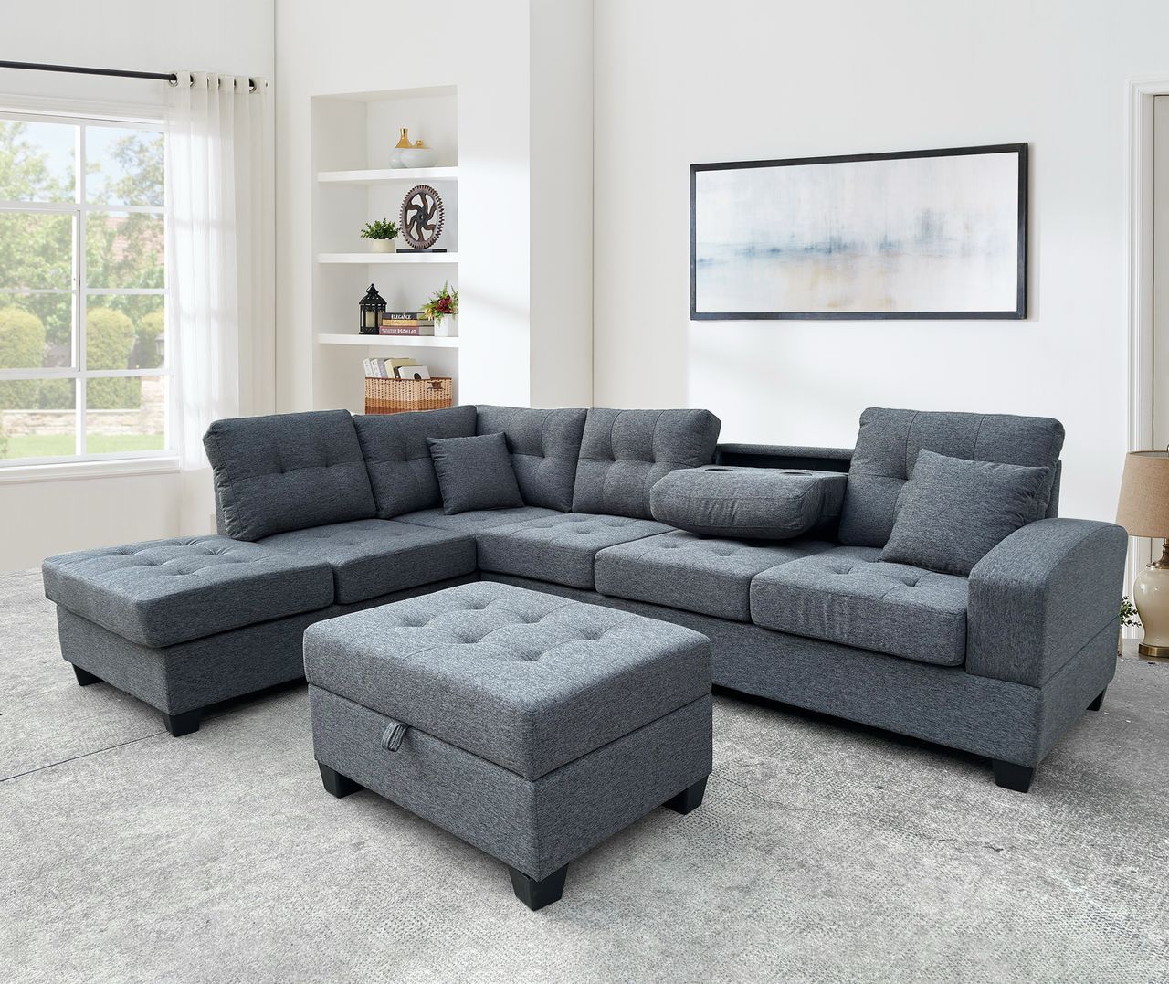 FABRIC SECTIONAL SOFA WITH OTTOMAN