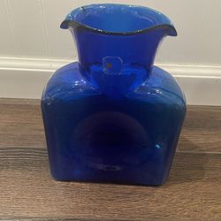 Blenko Cobalt Blue Water Pitcher Double Spout