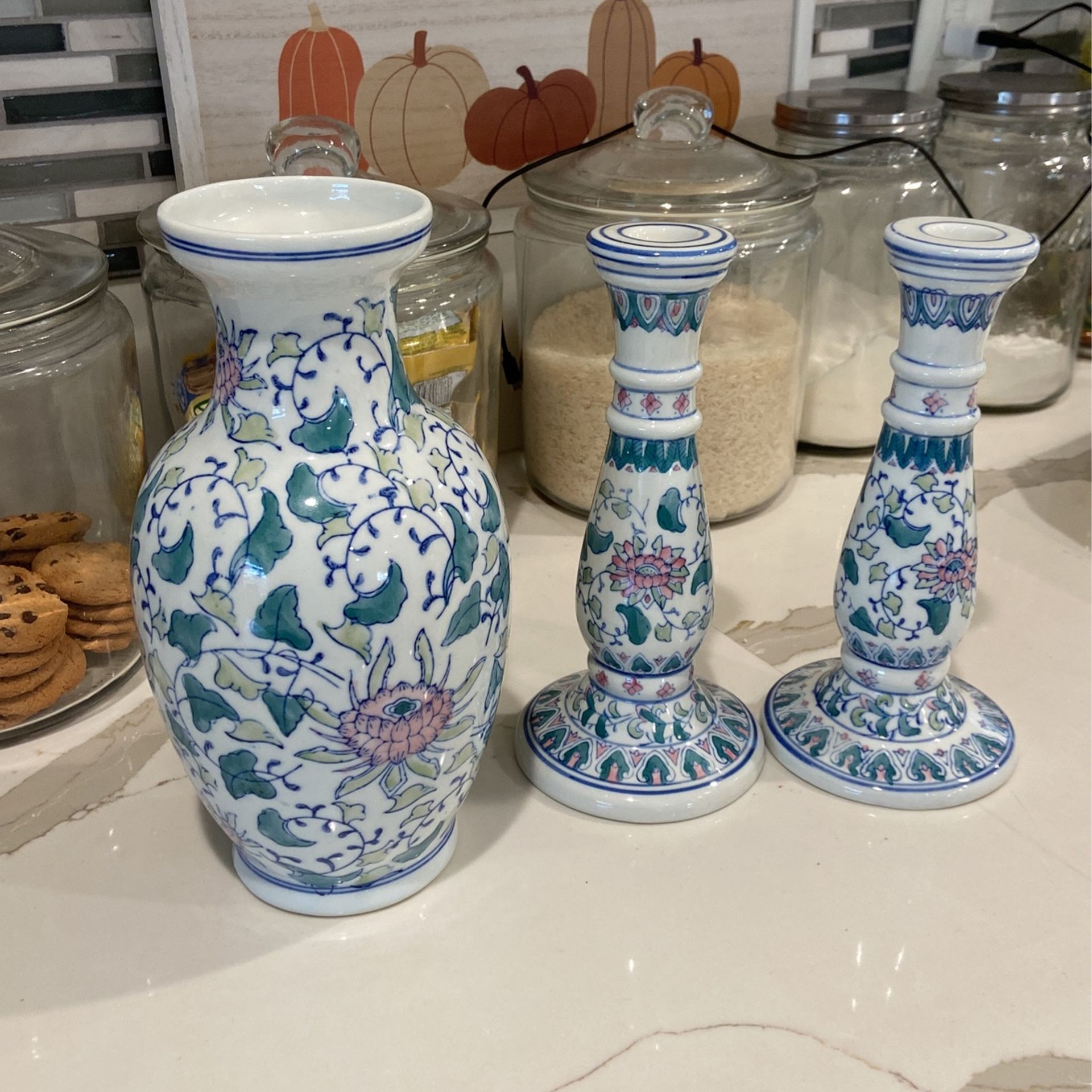 Ceramic Vase And Candle Holders