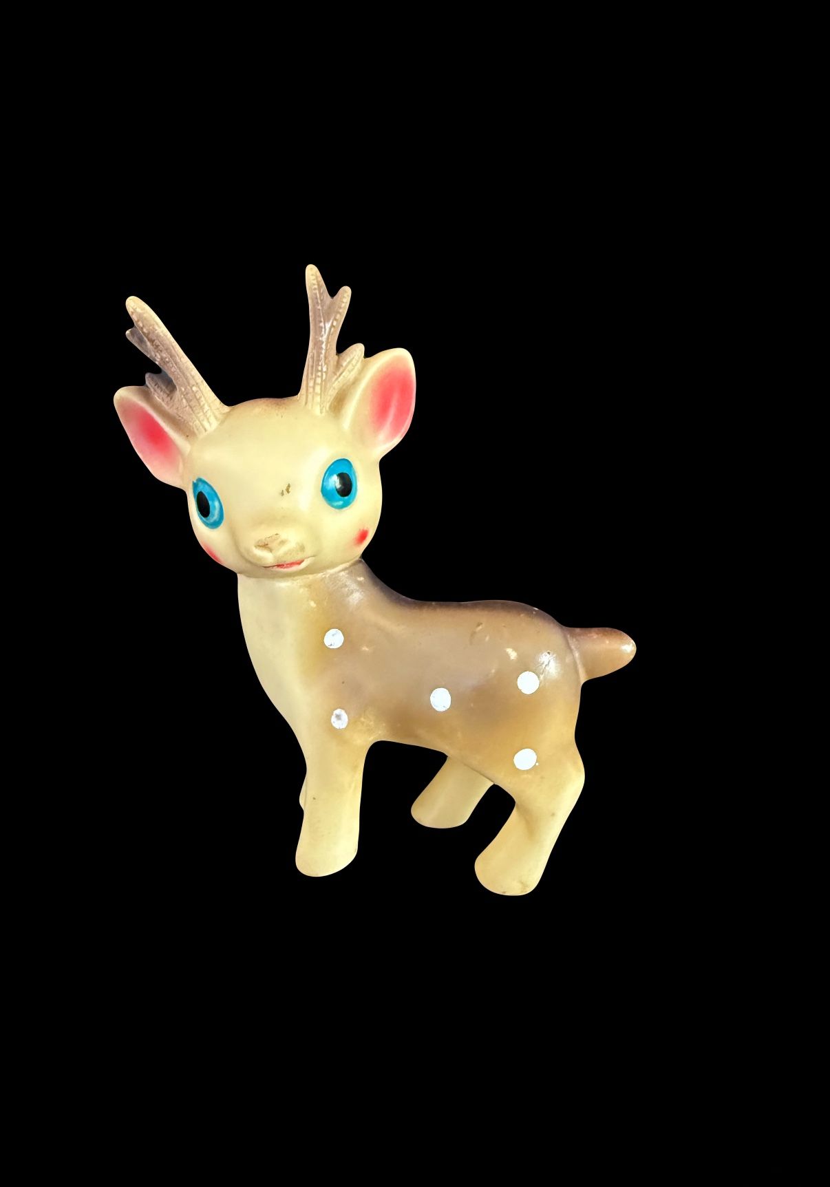 Mid-Century Christmas Blue and Brown Reindeer Soft Rubber Deer Figurine squeak toy 