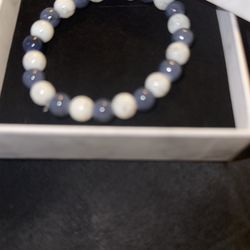 Blue And White Beaded Bracelet