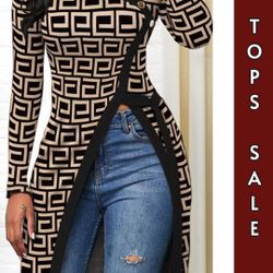 Geo Print Button De High Split Top Sizes S. M. L. XXL  $20 Each 