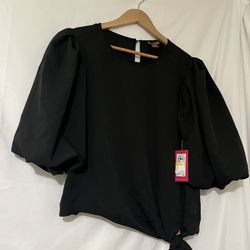 Vince Camuto Black Puffed Sleeved Top With Tie Women’s Medium 