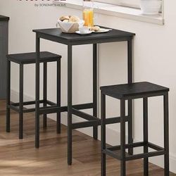 Bar Table and Chairs Set, Square Bar Table with 2 Bar Stools, Dining Pub Bar Table Set for 2, Space Saving for Kitchen Breakfast, Living Room,