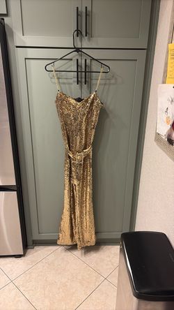 Gold 70’s sequin jumpsuit with belt-small
