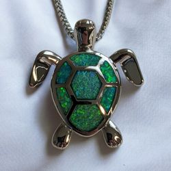 Tortoise Fire Opal Pendant Necklace 