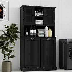 Newly Assembled Bathroom Two-Compartment Tilt-Out Dirty Laundry Basket Tall Bathroom Cabinet