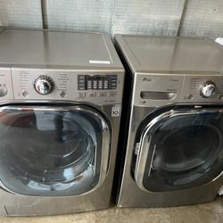 LG Front Load Washer And Stackable Gas Dryer Set In Stainless Steel 