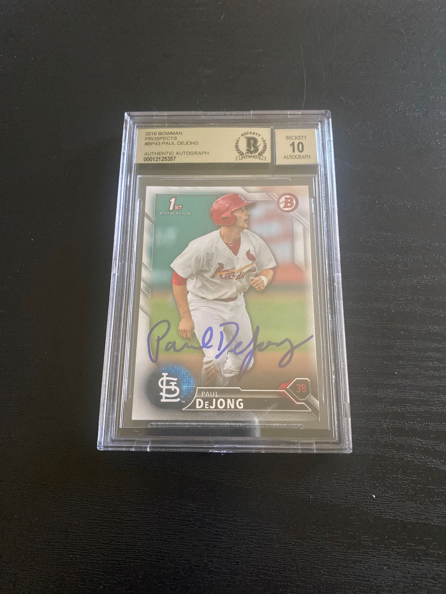 Paul DeJong Autographed Rookie Prospect Card Beckett 10