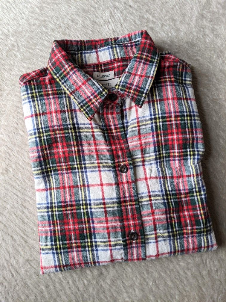 LL Bean Top Shirt Plaid Flannel Womens XS /Girls L