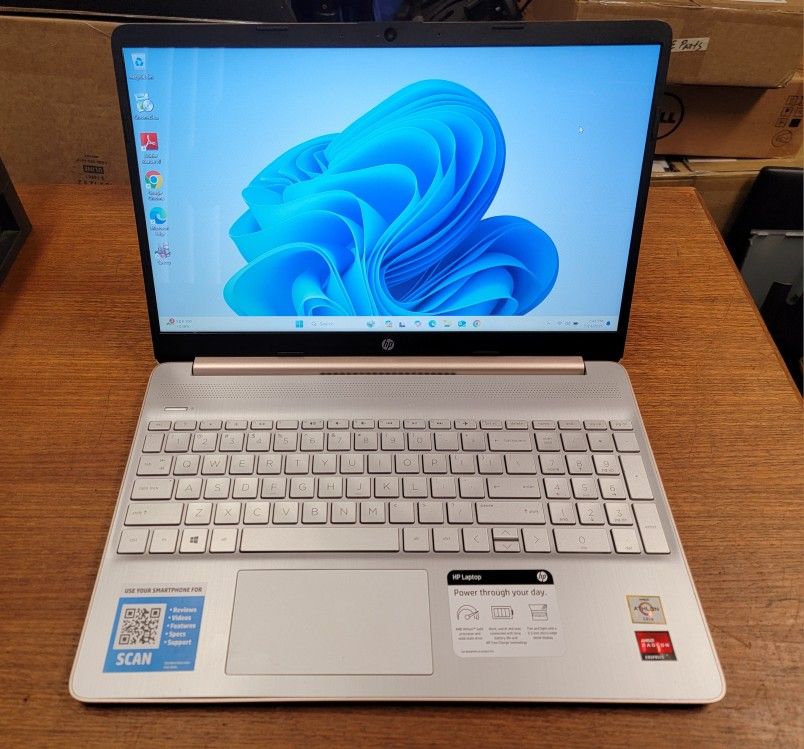 Fixed Price: HP Rose Gold Notebook 15.6" Laptop AMD Radeon/ 8GB/ 256 SSD Win 11 #4873