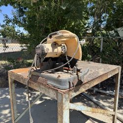 Welding Table With Operable Dewalt Chop Saw