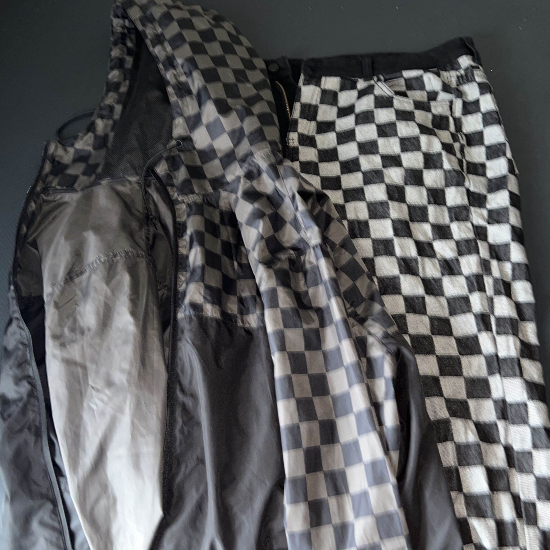Checkered Jeans and Windbreaker Combo