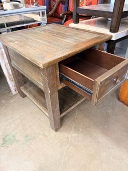 Brown wood side tables with drawer