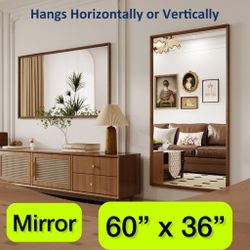 🪵 60x36 WEER Walnut Framed Bathroom Mirror – Large Vanity – NEW 🔥