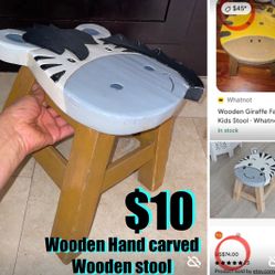 $10 Wooden Stool/Step stool Hand Carved In good condition very solid and sturdy