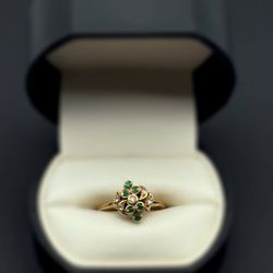 Vintage Art Deco 14k yellow gold 0.5CTW Emerald  stone 0.2CTW Diamond ring sz 6.5